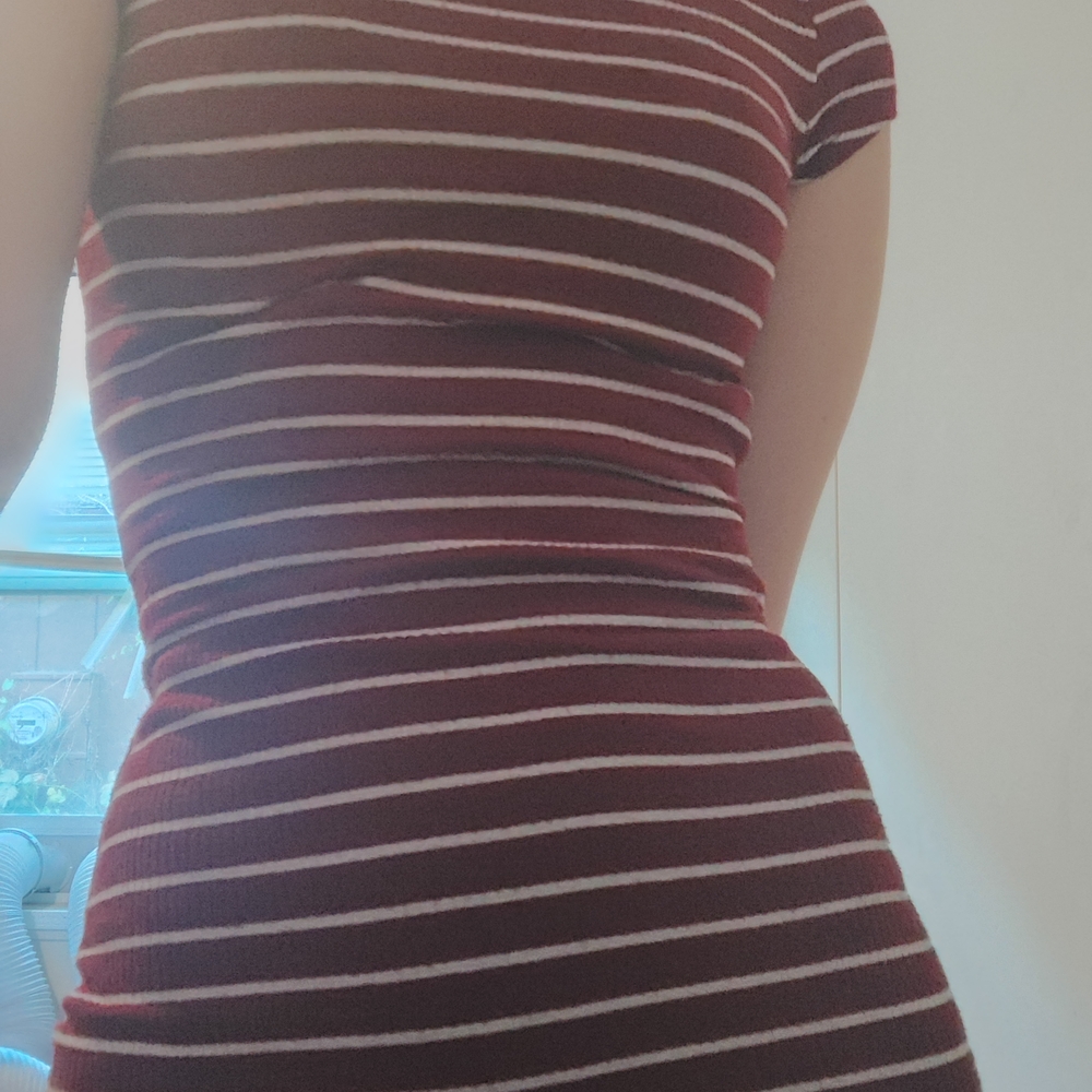 Papaya Burgundy and White Striped Midi Dress